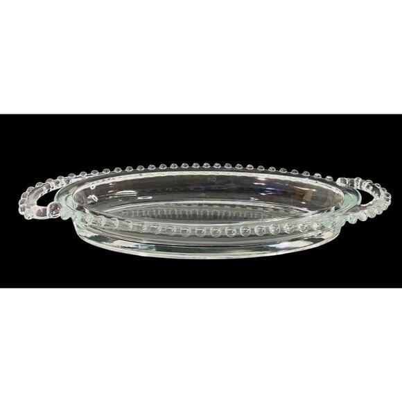 Imperial Glass Oval Celery Dish Beaded Curved Handle 13.5 Inch Candlewick - Picture 4 of 6